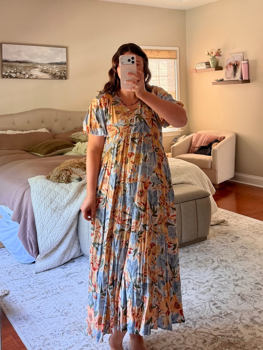 Pinkblush Floral Tiered Midi Dress in Blue & Yellow